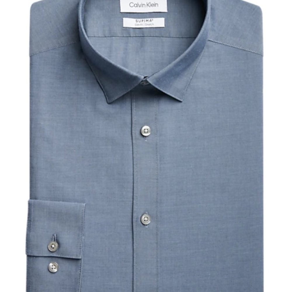 CALVIN KLEIN SLIM FIT BLUE DRESS SHIRT MEN'S  SZ 19  34/35  NWT